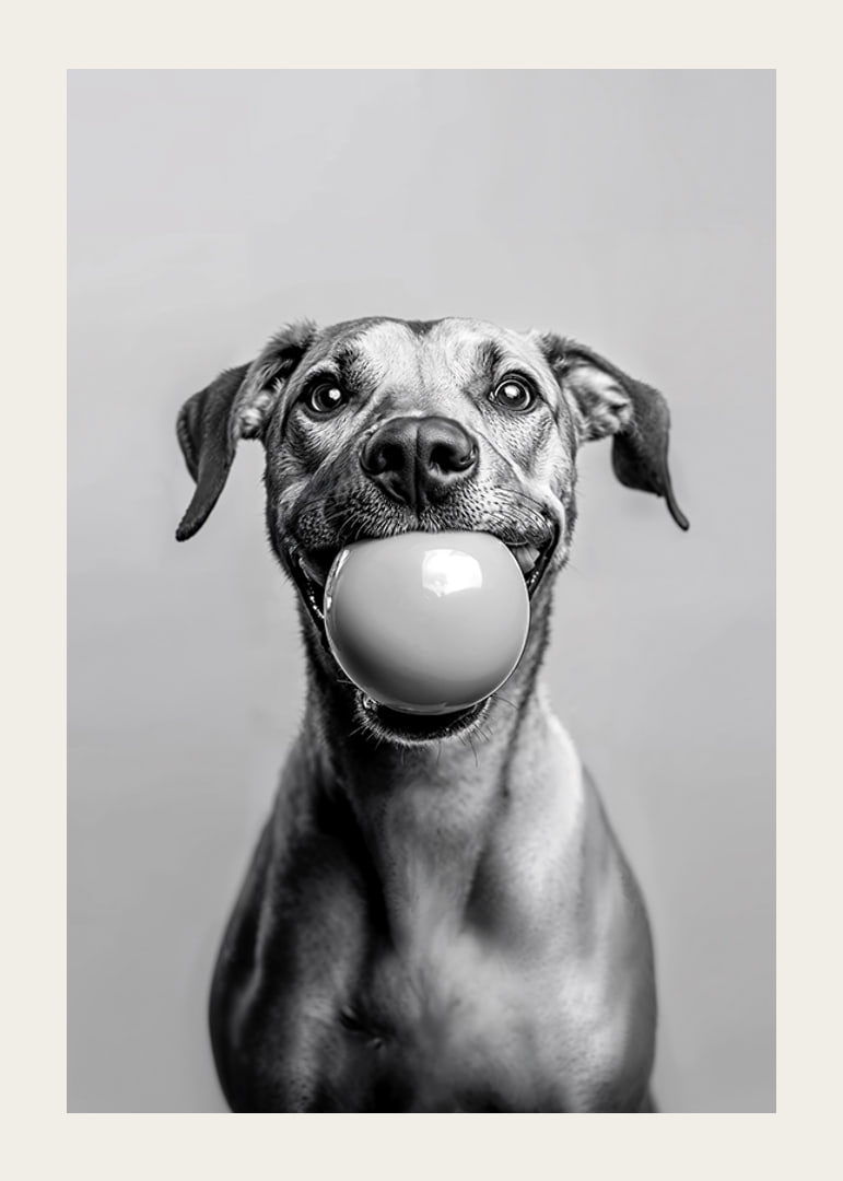 Glad hund med boll i munnen som utstrålar lekfullhet och glädje-12