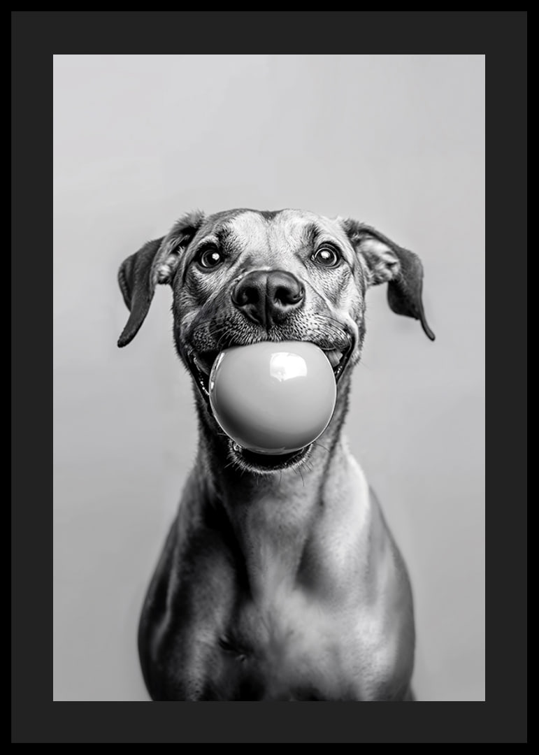 Glad hund med boll i munnen som utstrålar lekfullhet och glädje-12