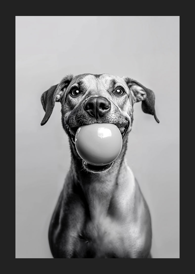 Glad hund med boll i munnen som utstrålar lekfullhet och glädje-12