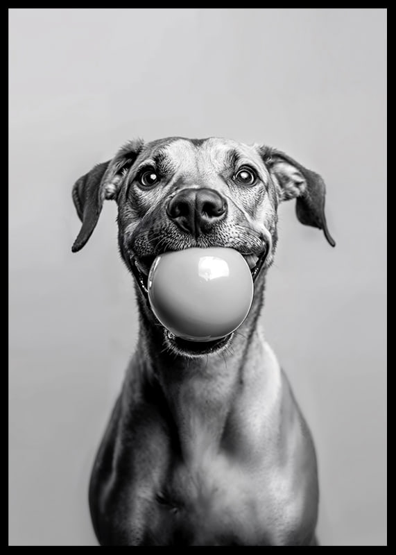 Glad hund med boll i munnen som utstrålar lekfullhet och glädje-12