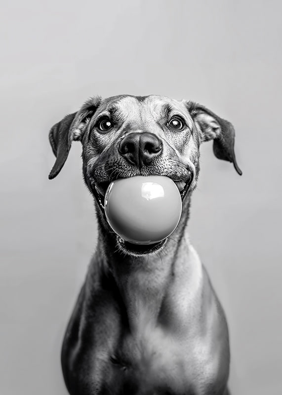 Glad hund med boll i munnen som utstrålar lekfullhet och glädje-12