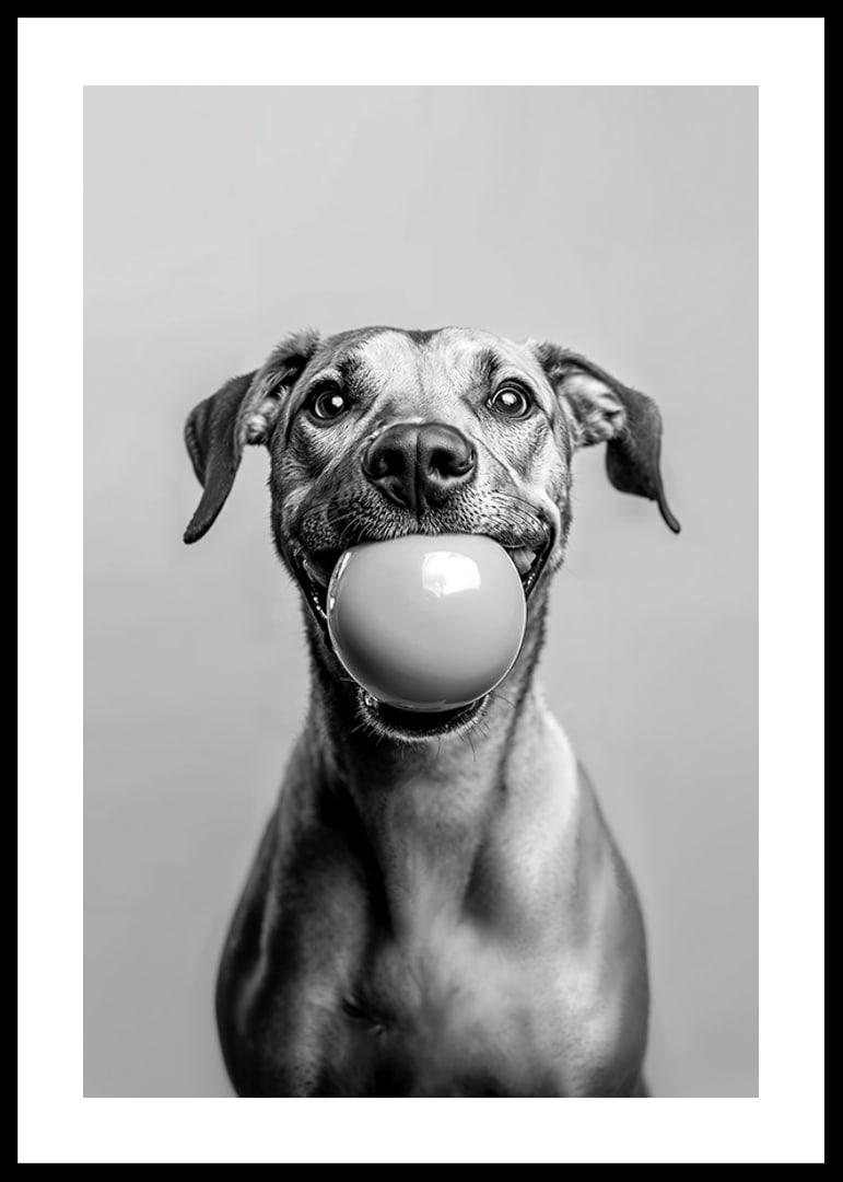 Glad hund med boll i munnen som utstrålar lekfullhet och glädje-12