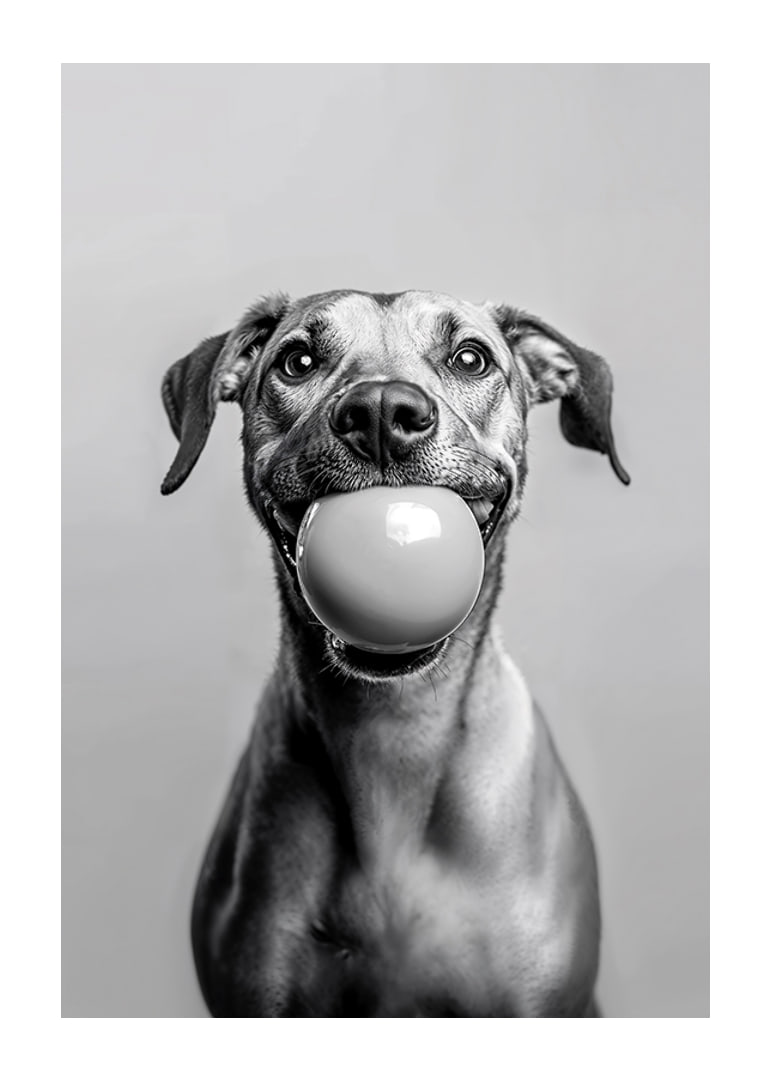 Glad hund med boll i munnen som utstrålar lekfullhet och glädje-12