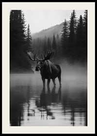A majestic moose stands by a misty forest lake-2