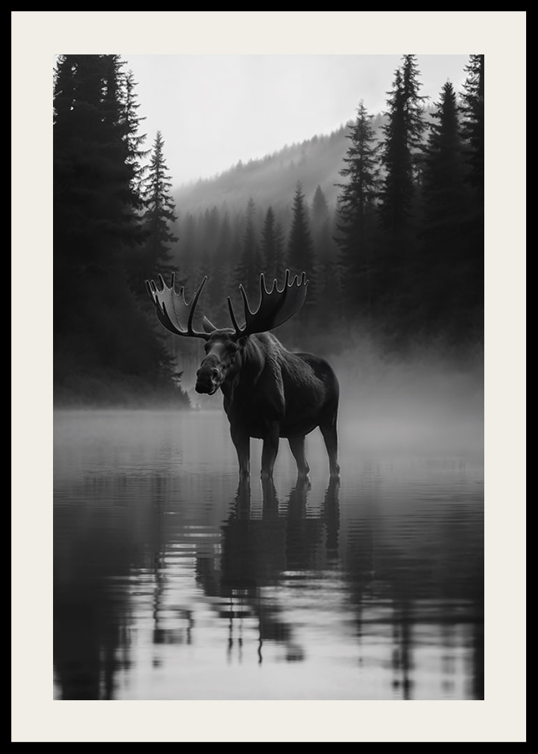 A majestic moose stands by a misty forest lake-12