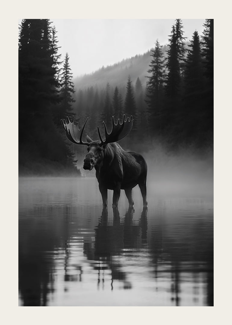 A majestic moose stands by a misty forest lake-12