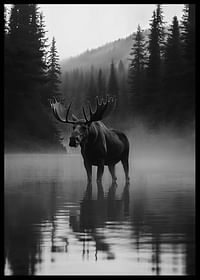 Un elan maiestuos stă lângă un lac de pădure cețos-2