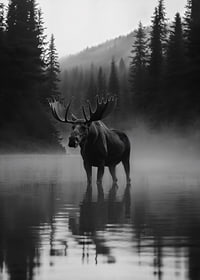 A majestic moose stands by a misty forest lake-7