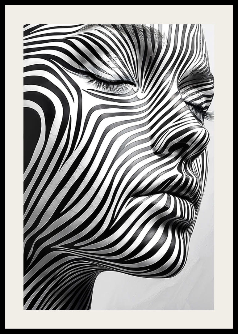 Captivating face with hypnotic lines in black and white-12