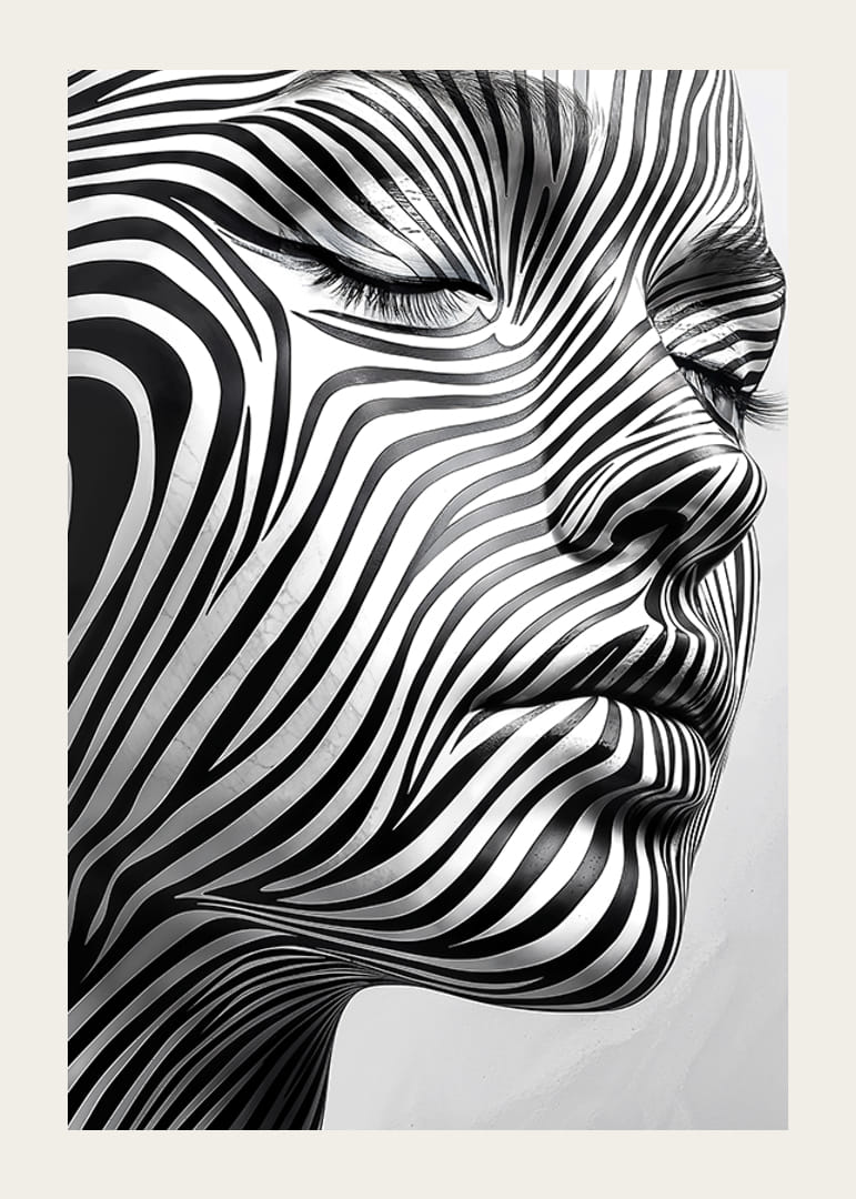 Captivating face with hypnotic lines in black and white-12