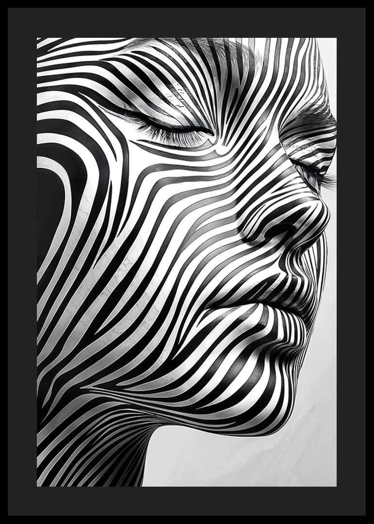 Captivating face with hypnotic lines in black and white-12