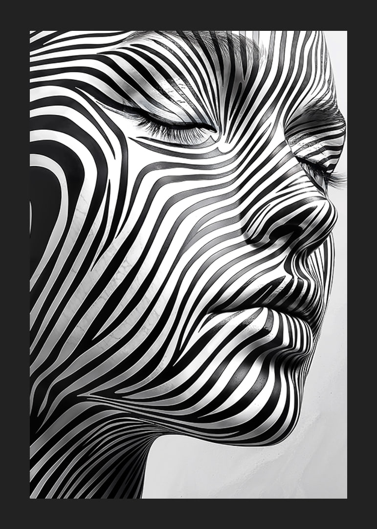 Captivating face with hypnotic lines in black and white-12