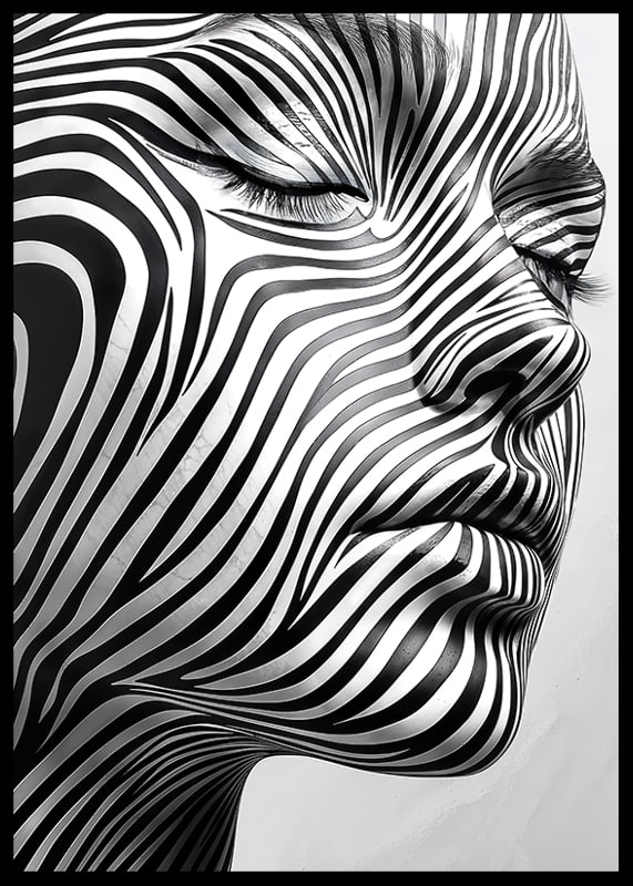 Captivating face with hypnotic lines in black and white-12