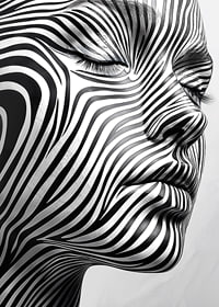 Captivating face with hypnotic lines in black and white-7