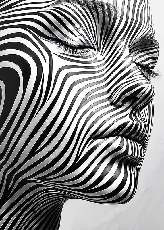 Captivating face with hypnotic lines in black and white-12