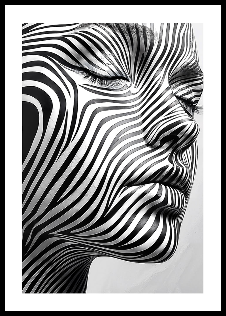 Captivating face with hypnotic lines in black and white-12
