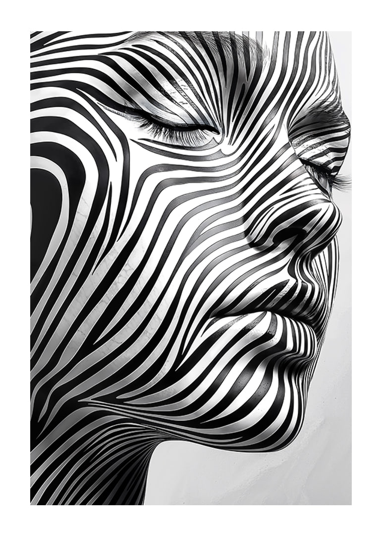 Captivating face with hypnotic lines in black and white-12
