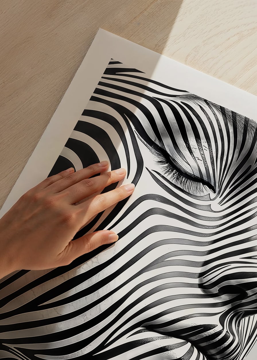 Captivating face with hypnotic lines in black and white-12