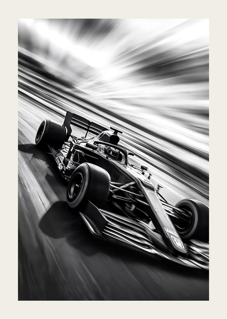 En svartvit racingbil fångar fartens essens-12
