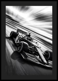 En svartvit racingbil fångar fartens essens-4