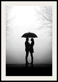 Ein romantisches Treffen unter einem Regenschirm in der Silhouette-2