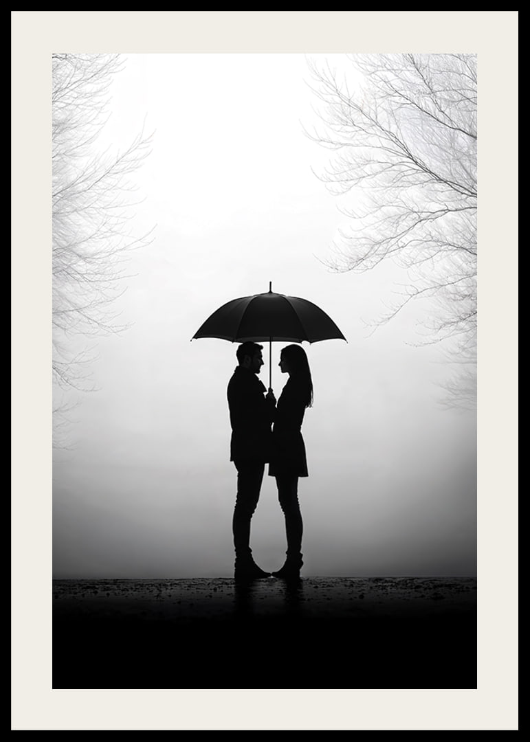 Ein romantisches Treffen unter einem Regenschirm in der Silhouette-12