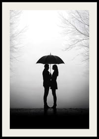 Ett romantiskt möte under ett paraply i silhuett-2