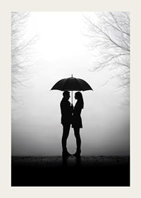 Ein romantisches Treffen unter einem Regenschirm in der Silhouette-3