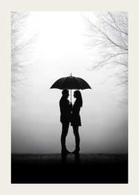 Ett romantiskt möte under ett paraply i silhuett-3