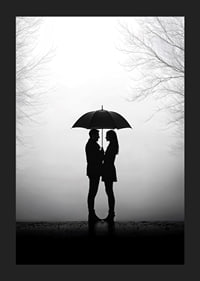 Ein romantisches Treffen unter einem Regenschirm in der Silhouette-5
