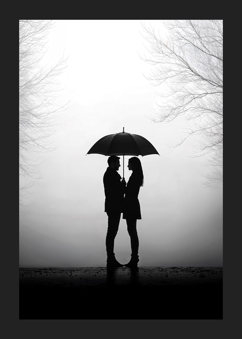 Ein romantisches Treffen unter einem Regenschirm in der Silhouette-12
