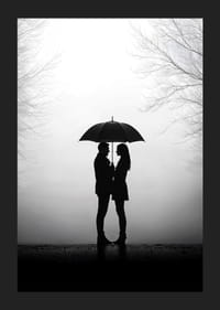 Ett romantiskt möte under ett paraply i silhuett-5