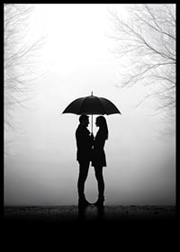 Ein romantisches Treffen unter einem Regenschirm in der Silhouette-6