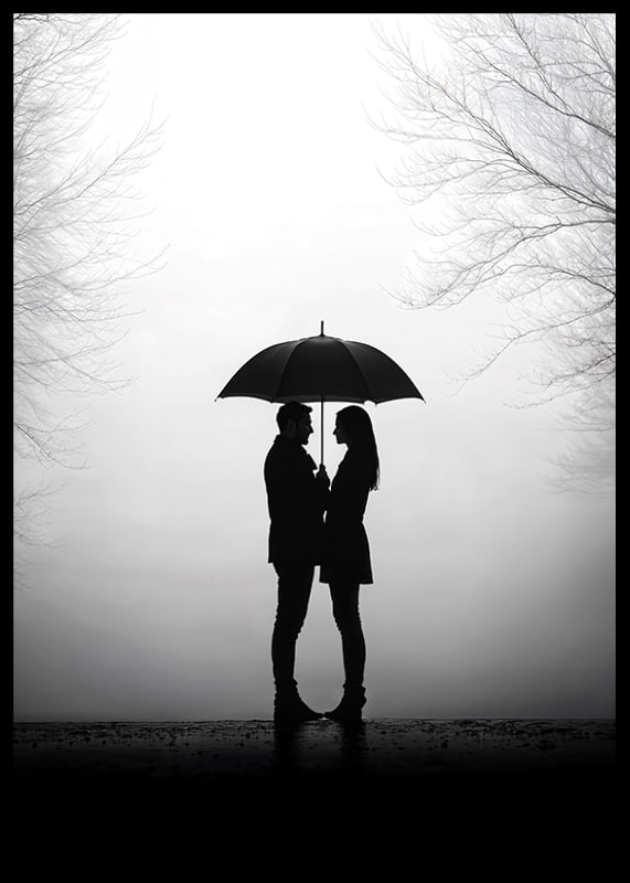 Ein romantisches Treffen unter einem Regenschirm in der Silhouette-12