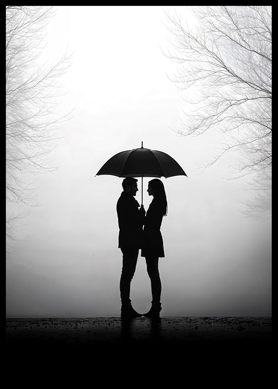 O întâlnire romantică sub o umbrelă în siluetă-12