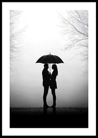 Ein romantisches Treffen unter einem Regenschirm in der Silhouette-0
