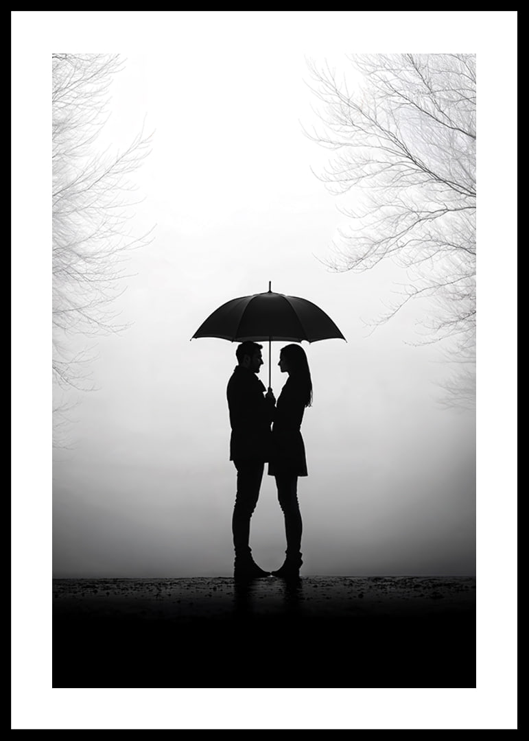 Ein romantisches Treffen unter einem Regenschirm in der Silhouette-12