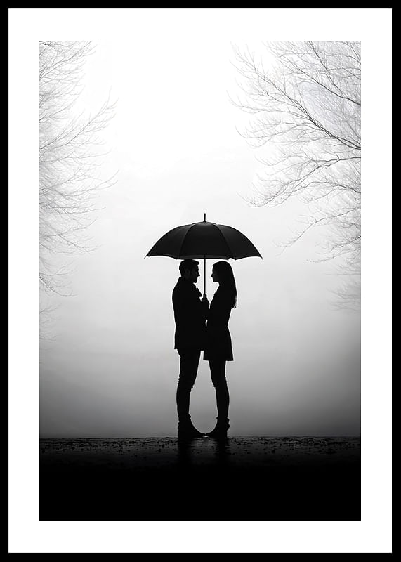 O întâlnire romantică sub o umbrelă în siluetă-12