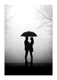 Ein romantisches Treffen unter einem Regenschirm in der Silhouette-1