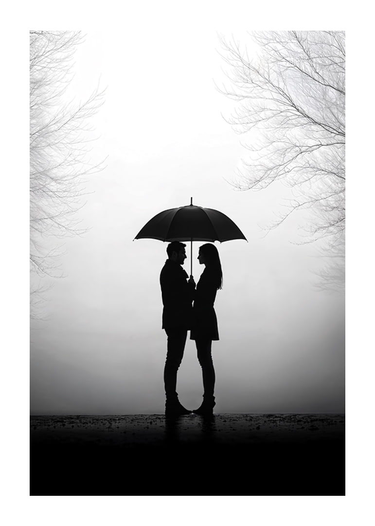 Ein romantisches Treffen unter einem Regenschirm in der Silhouette-12