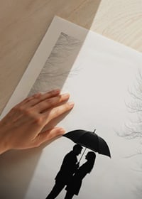 Ein romantisches Treffen unter einem Regenschirm in der Silhouette-9