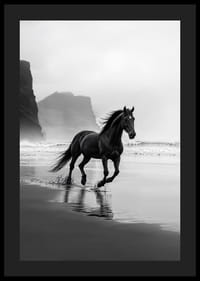 Stately horse runs along foggy shore, a symbol of freedom-4
