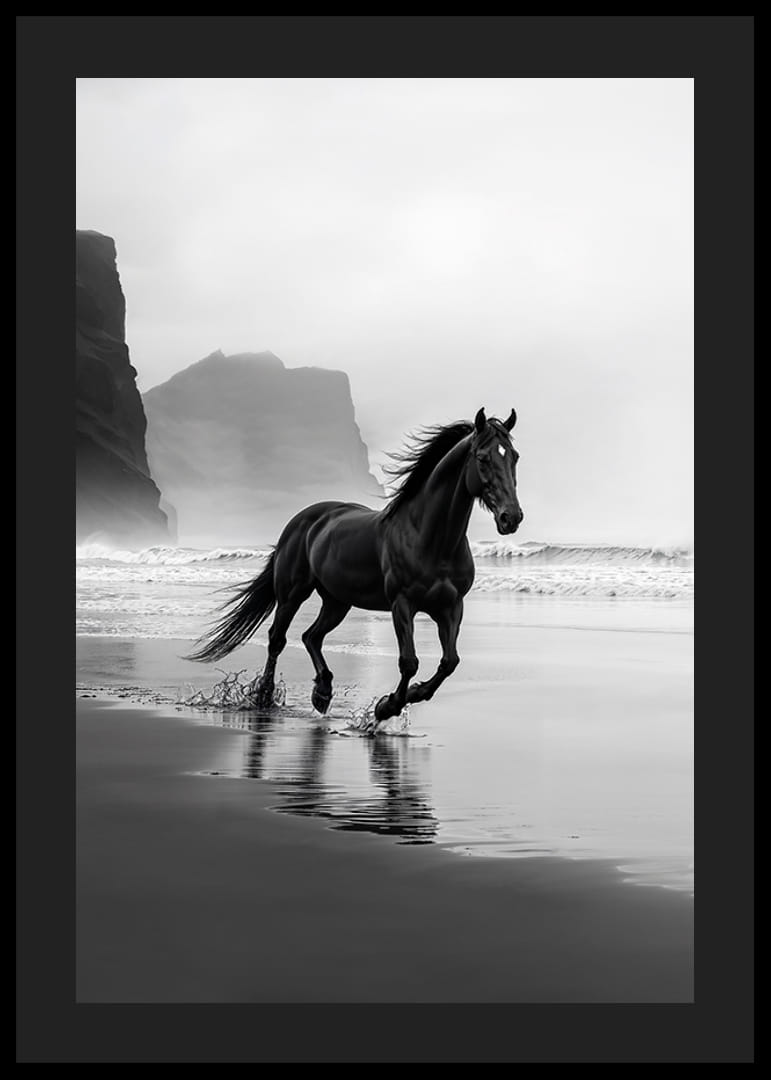 Stately horse runs along foggy shore, a symbol of freedom-12