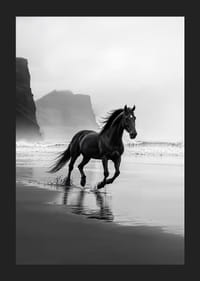 Stately horse runs along foggy shore, a symbol of freedom-5