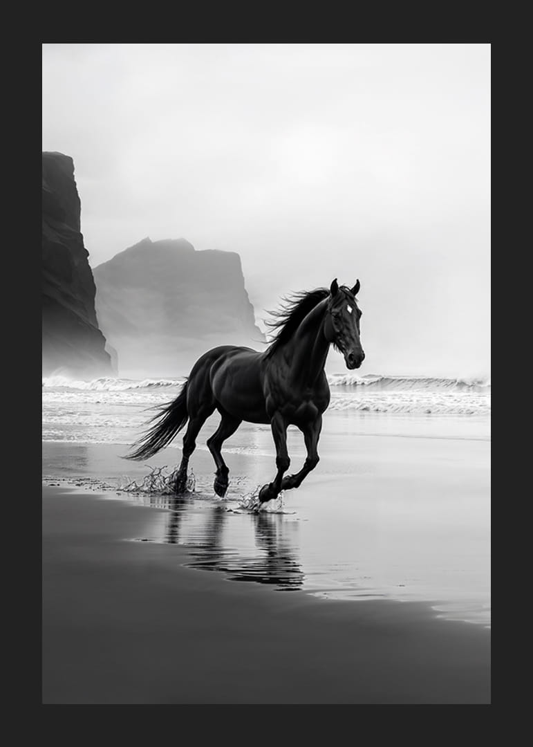 Stately horse runs along foggy shore, a symbol of freedom-12