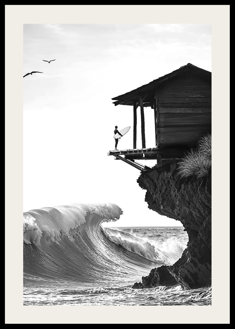 A surfer stands poised at the ocean's edge, ready to face the power of the waves-12