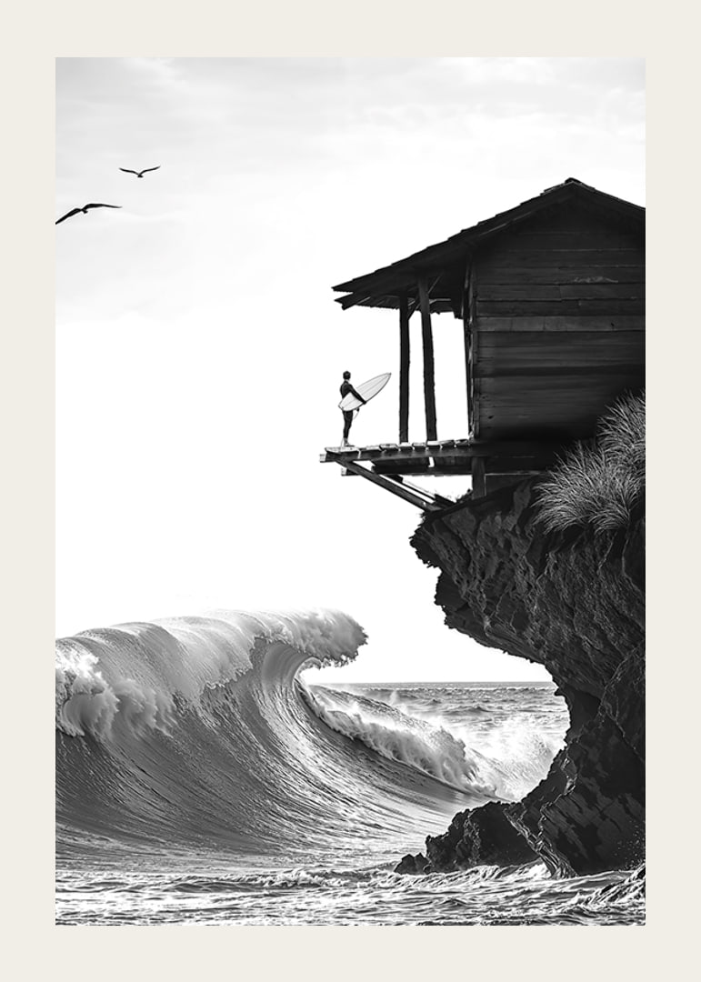 A surfer stands poised at the ocean's edge, ready to face the power of the waves-12