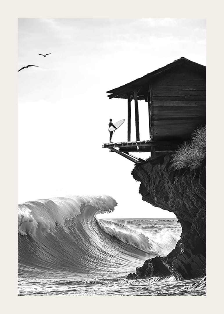 A surfer stands poised at the ocean's edge, ready to face the power of the waves-12