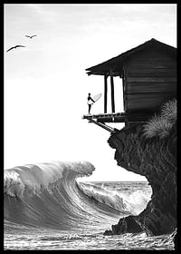 Un surfer stă la malul oceanului, gata să înfrunte puterea valurilor-2