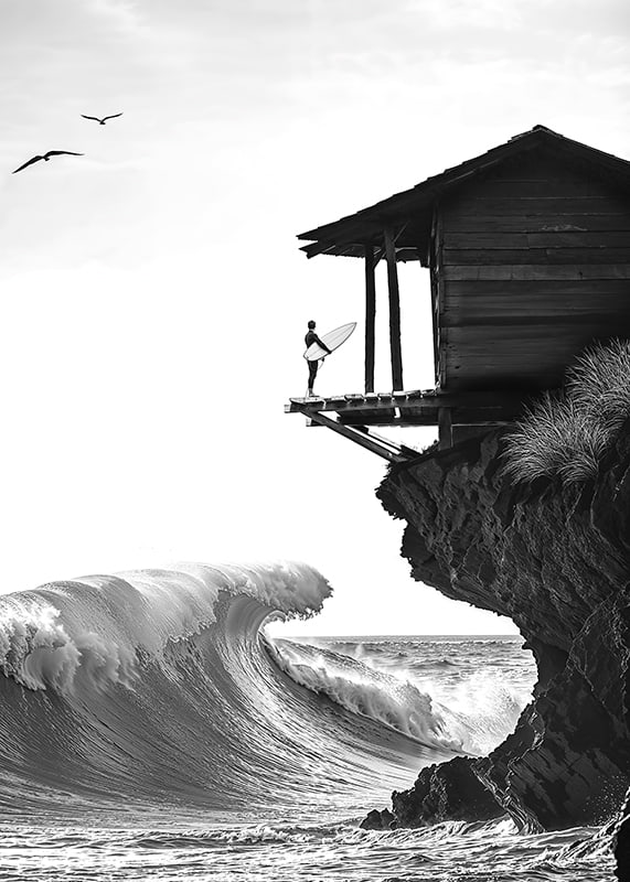 A surfer stands poised at the ocean's edge, ready to face the power of the waves-12